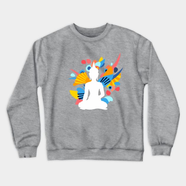 White Budda with Colorful Energy Crewneck Sweatshirt by XOOXOO